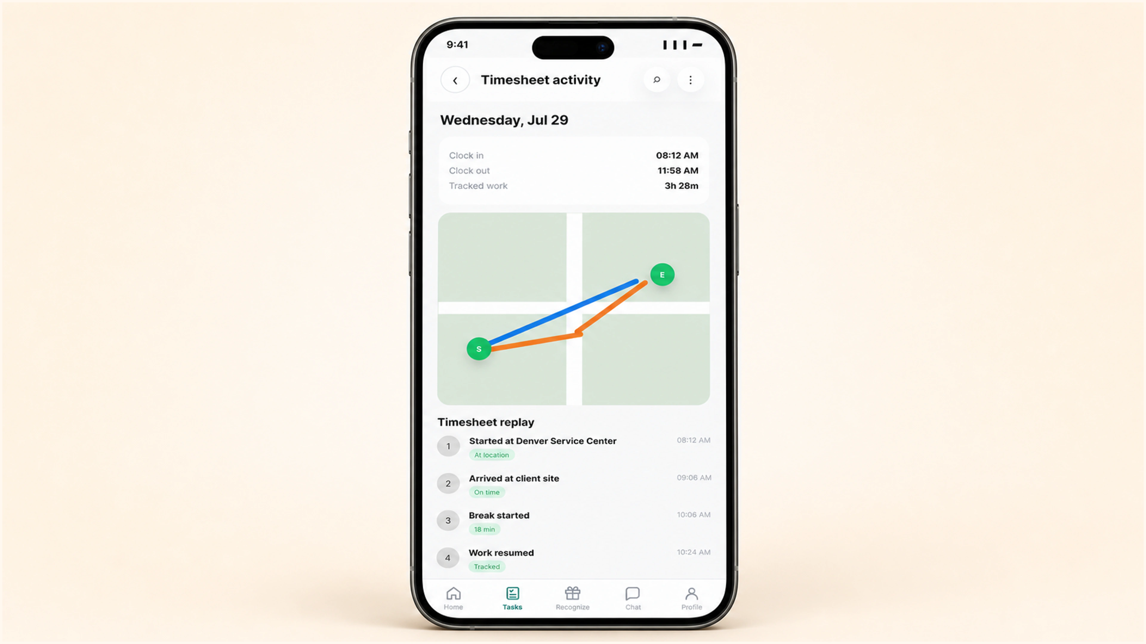 LiveOps: Replay the route directly inside timesheets.