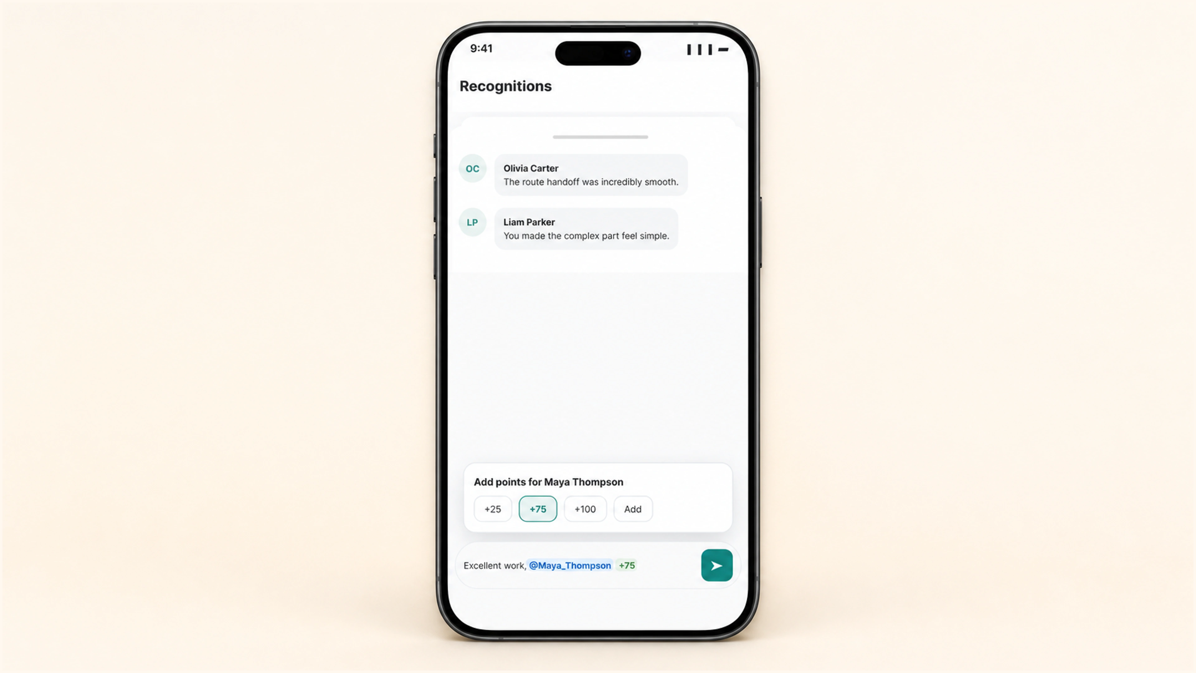 Peer Recognitions: Add recognition inside a comment thread with one +.